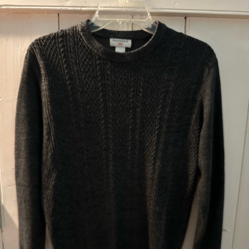 Men’s, Dockers, sweater, dark gray, extra small.